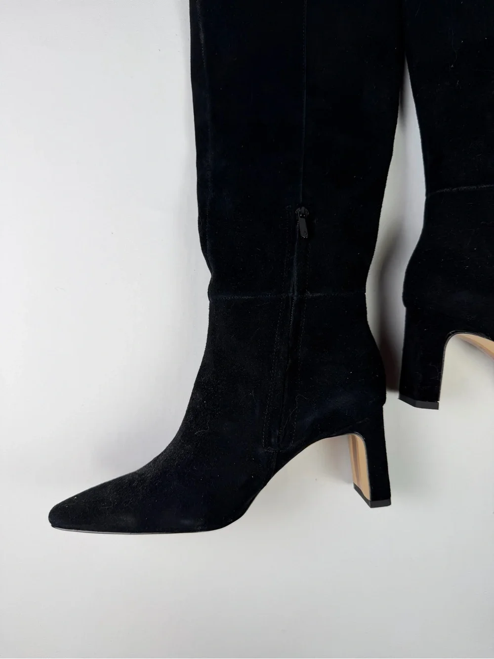 Classic Sam Edelman Sylvia Style Knee High Suede Black Boots side half zip 6